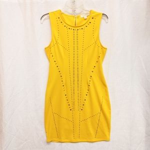 Sz XL NICKI MINAJ Yellow Tank Dress with gold detail Sleeveless Bodycon Exc Cond